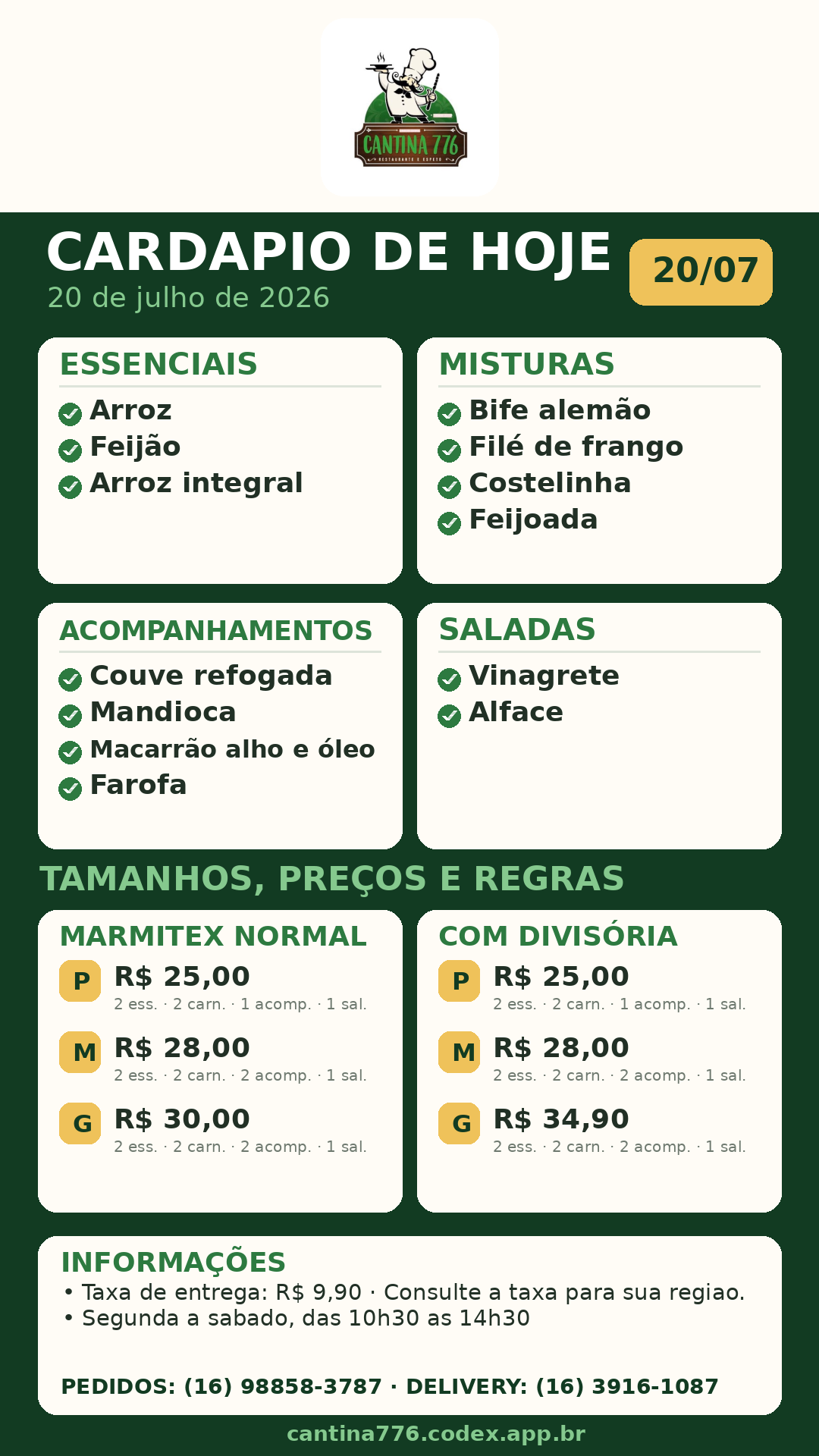 Cardápio ampliado